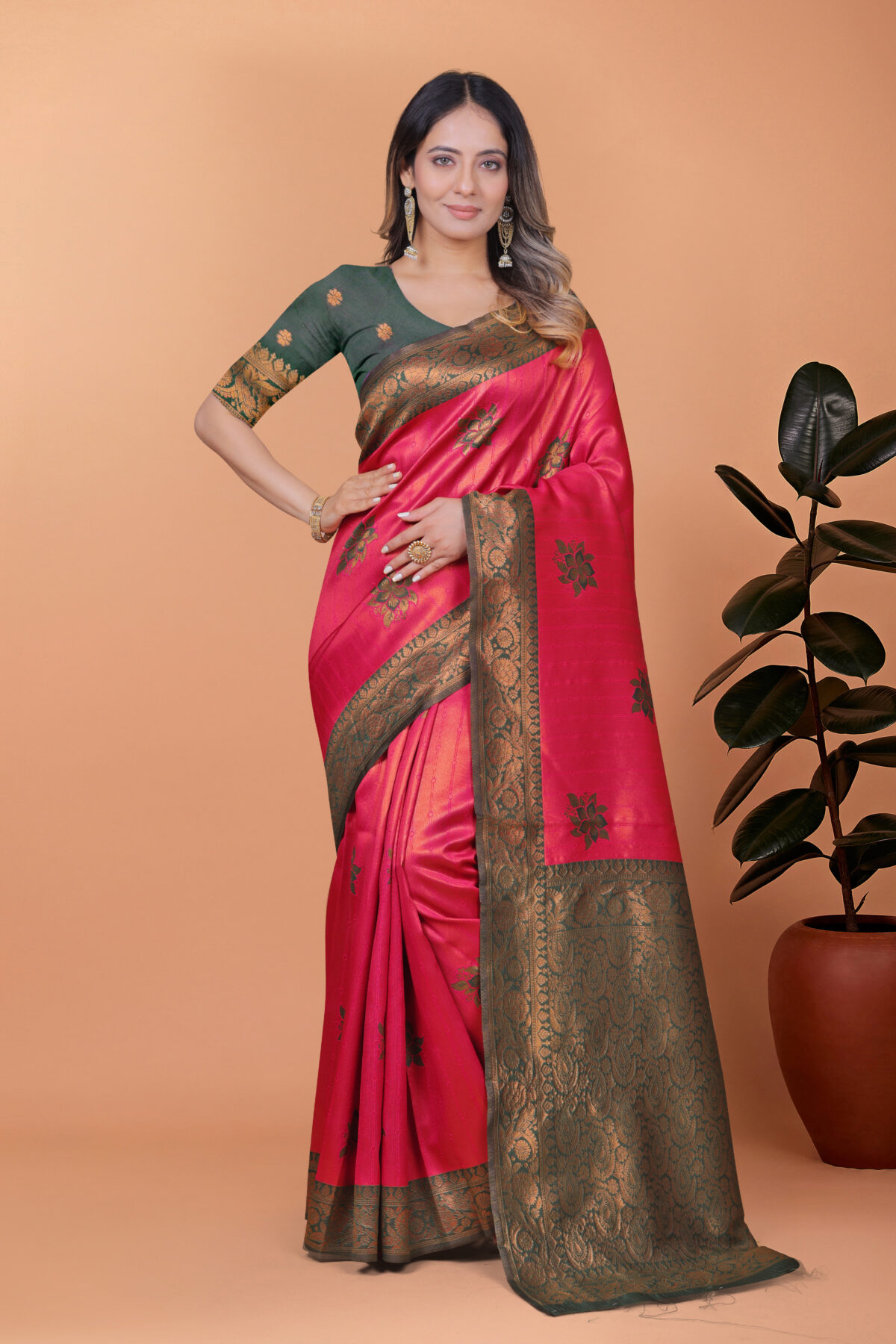 Rose Ruby Banarasi Silk Saree with Antique Zari Weave -GG-50