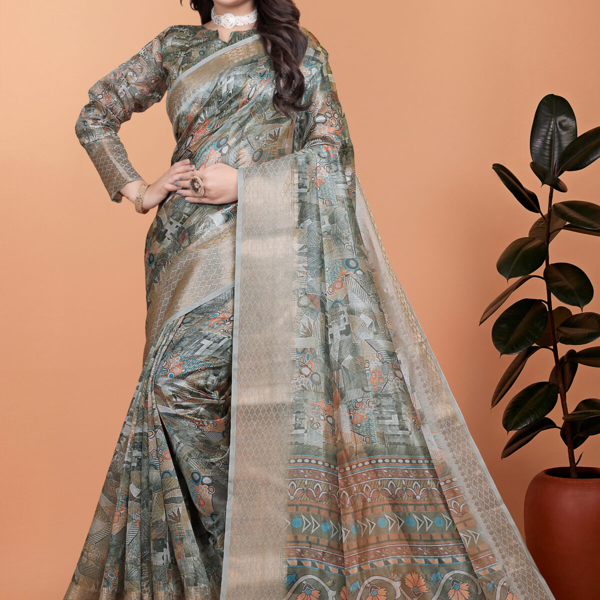 Elegant Multicolor Soft Silk Saree with Ethnic Digital Print-GG-515