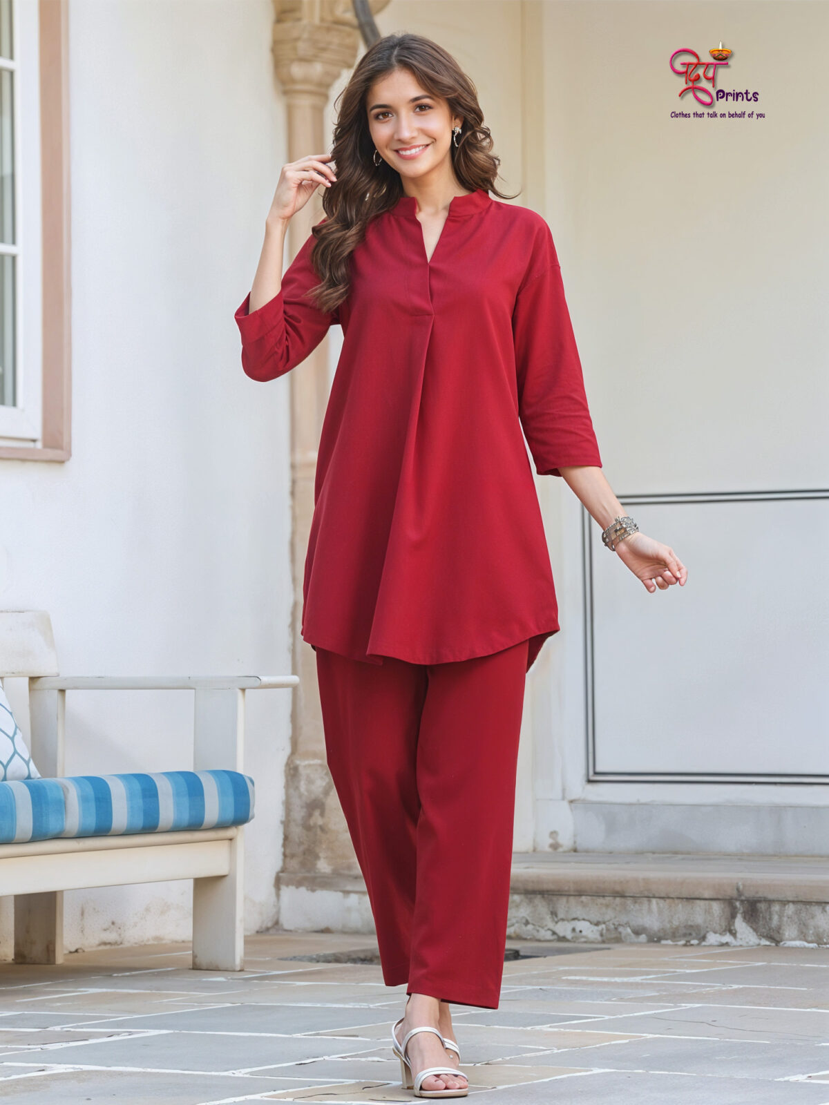 Women’s Viscose Ryoan Solid A-line Co-ord Set-VOL-3-RED