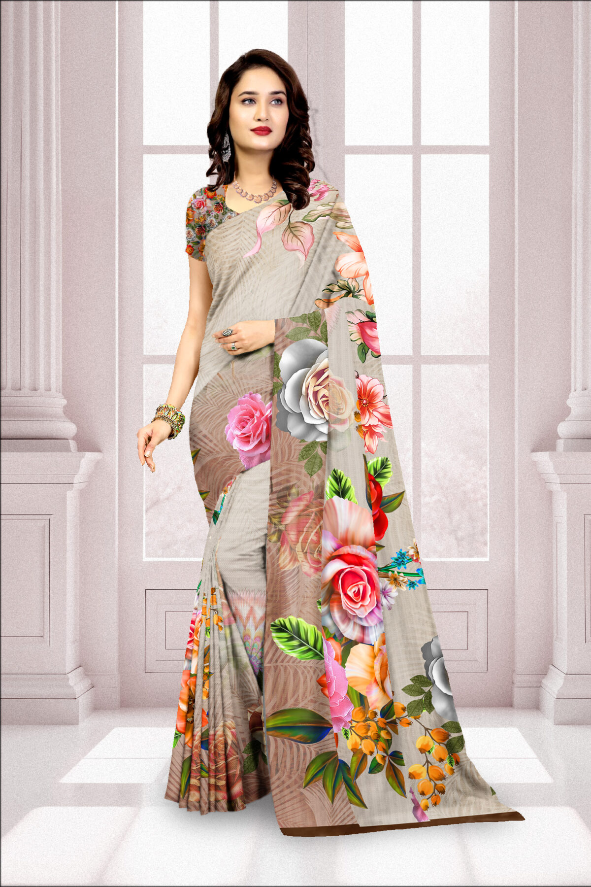 Digital Print Georgette Saree with Blouse Piece