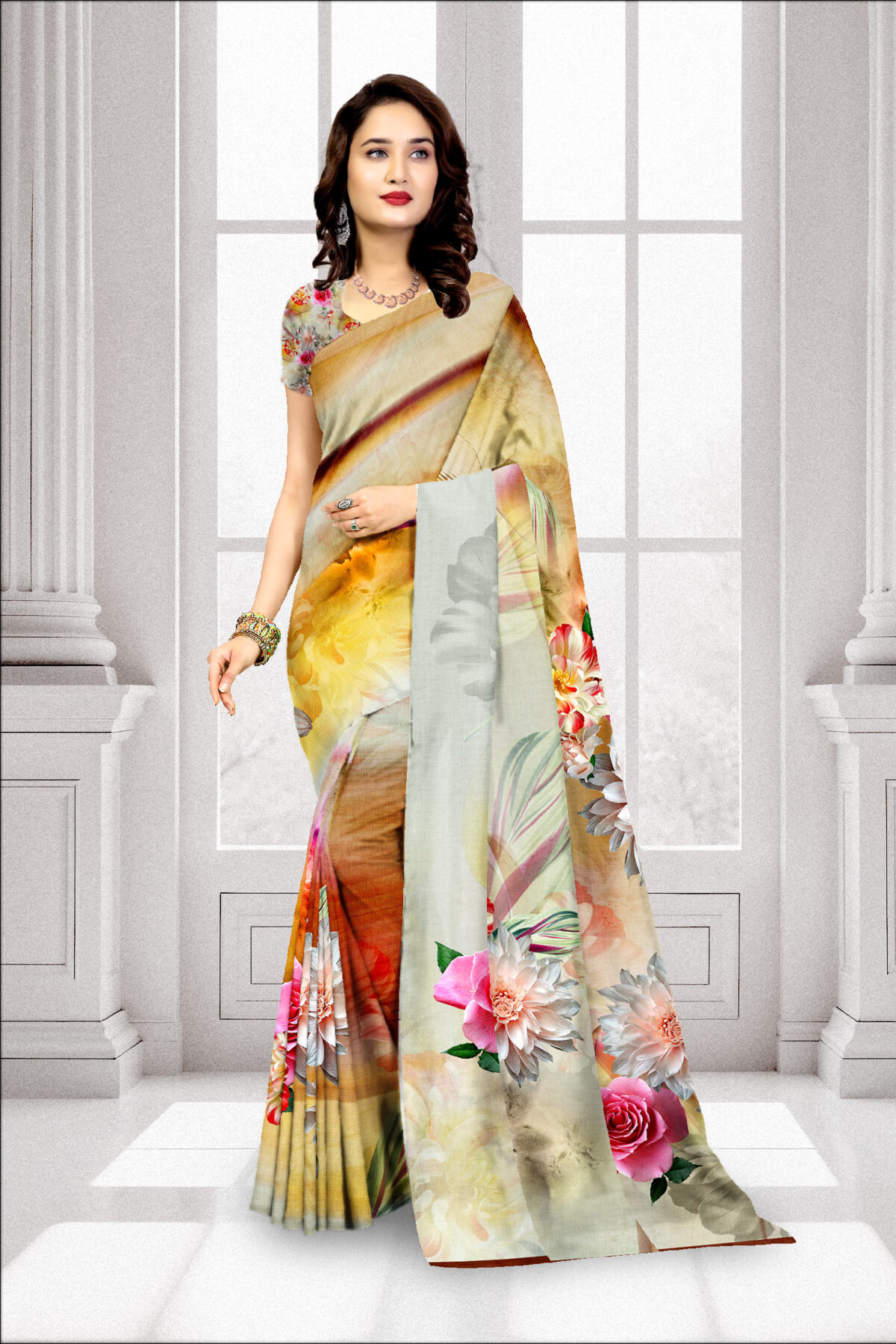 Digital Print Georgette Saree with Blouse Piece