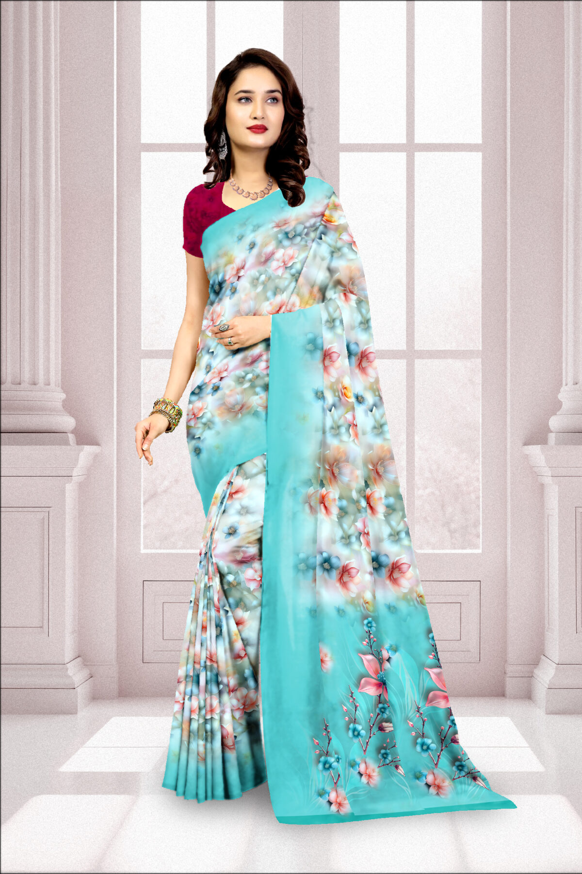 Digital Print Georgette Saree with Blouse Piece