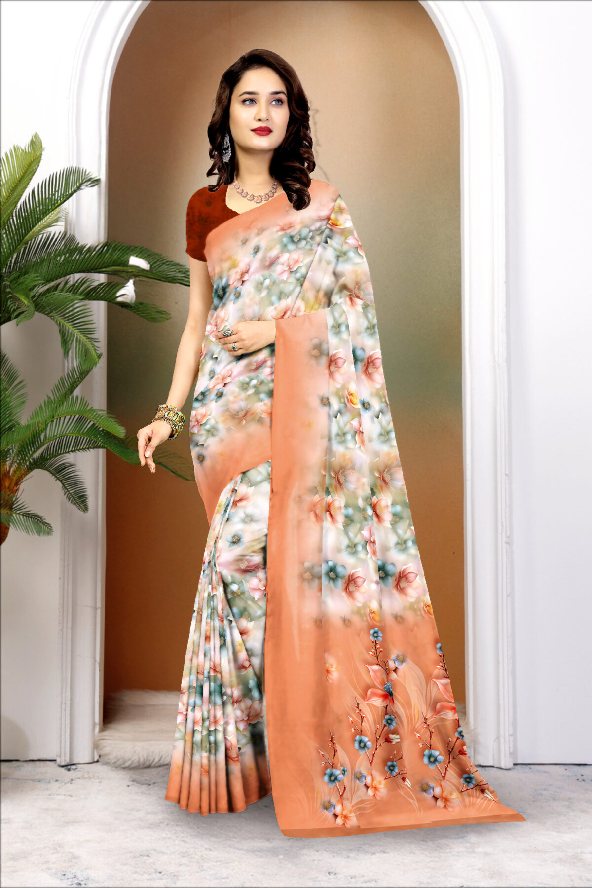 Digital Print Georgette Saree with Blouse Piece