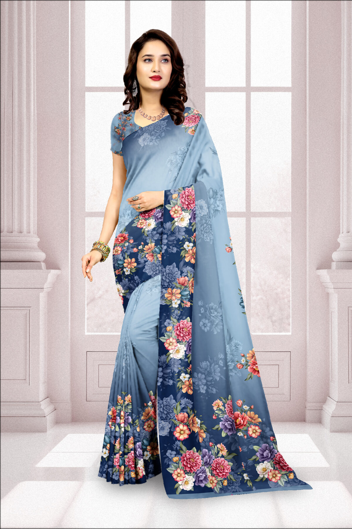 Digital Print Georgette Saree with Blouse Piece