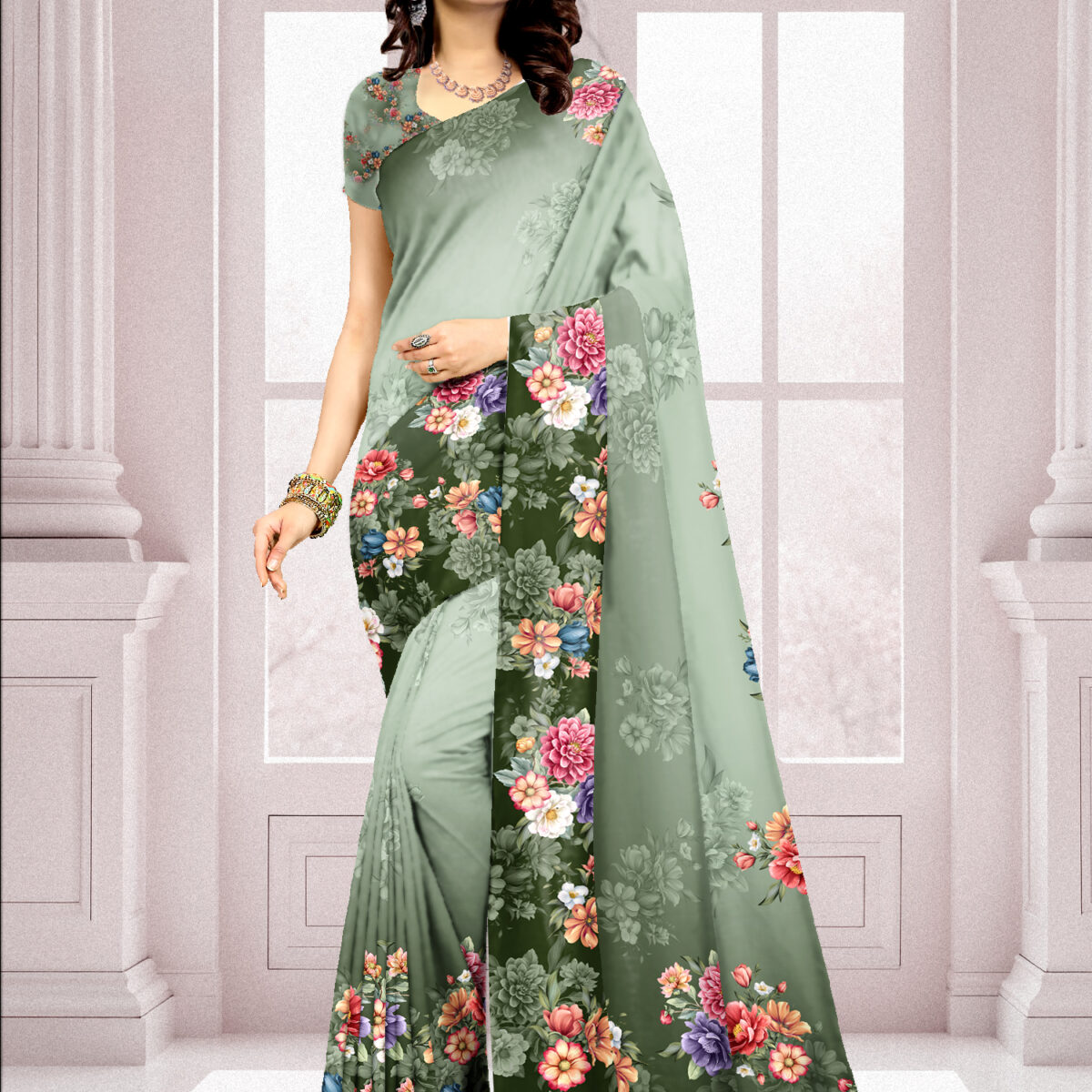 Digital Print Georgette Saree with Blouse Piece