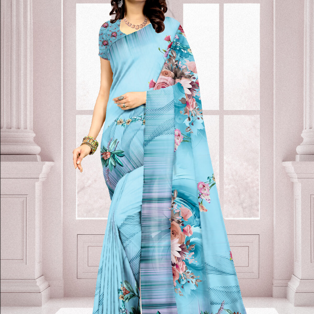 Digital Print Georgette Saree with Blouse Piece