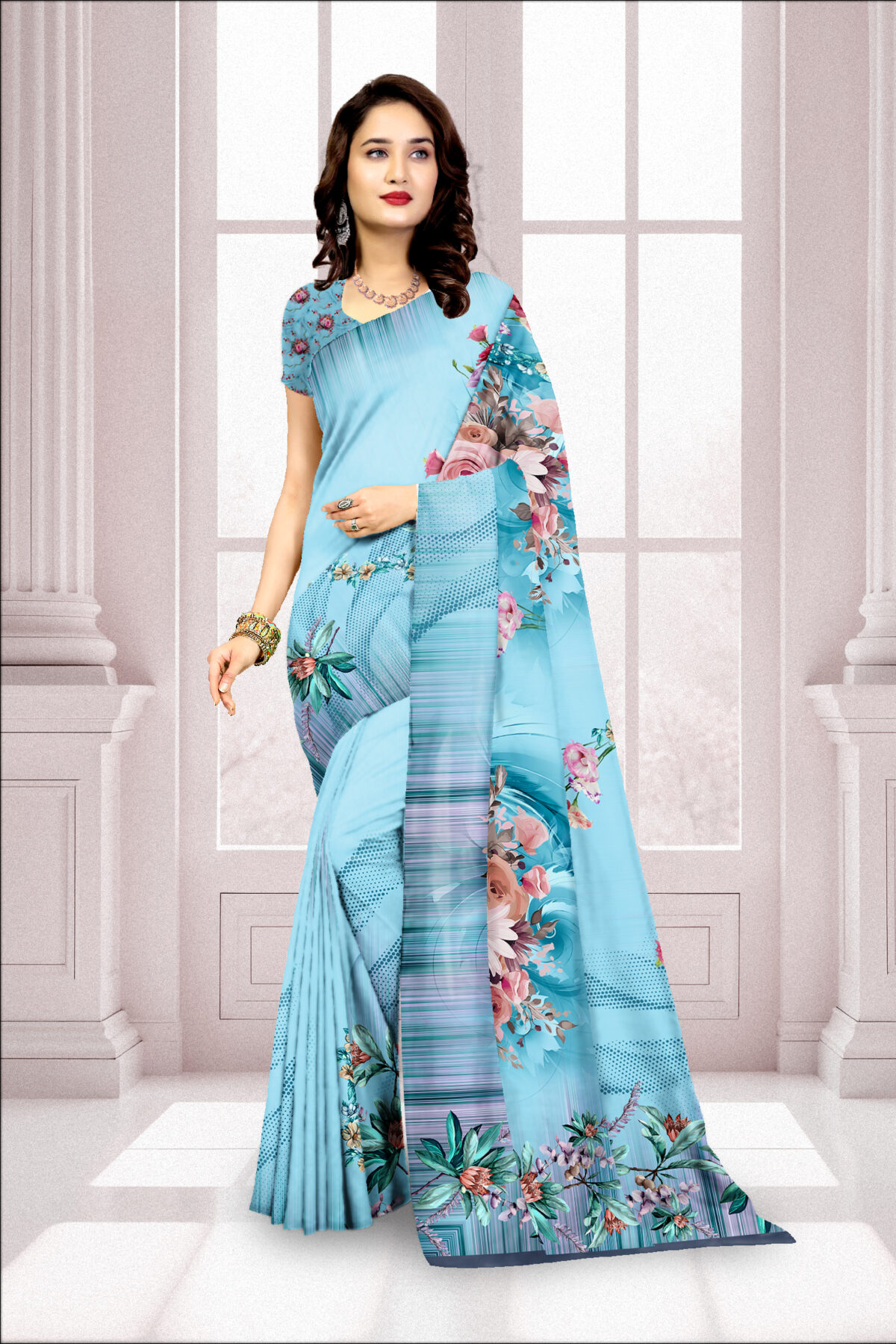 Digital Print Georgette Saree with Blouse Piece