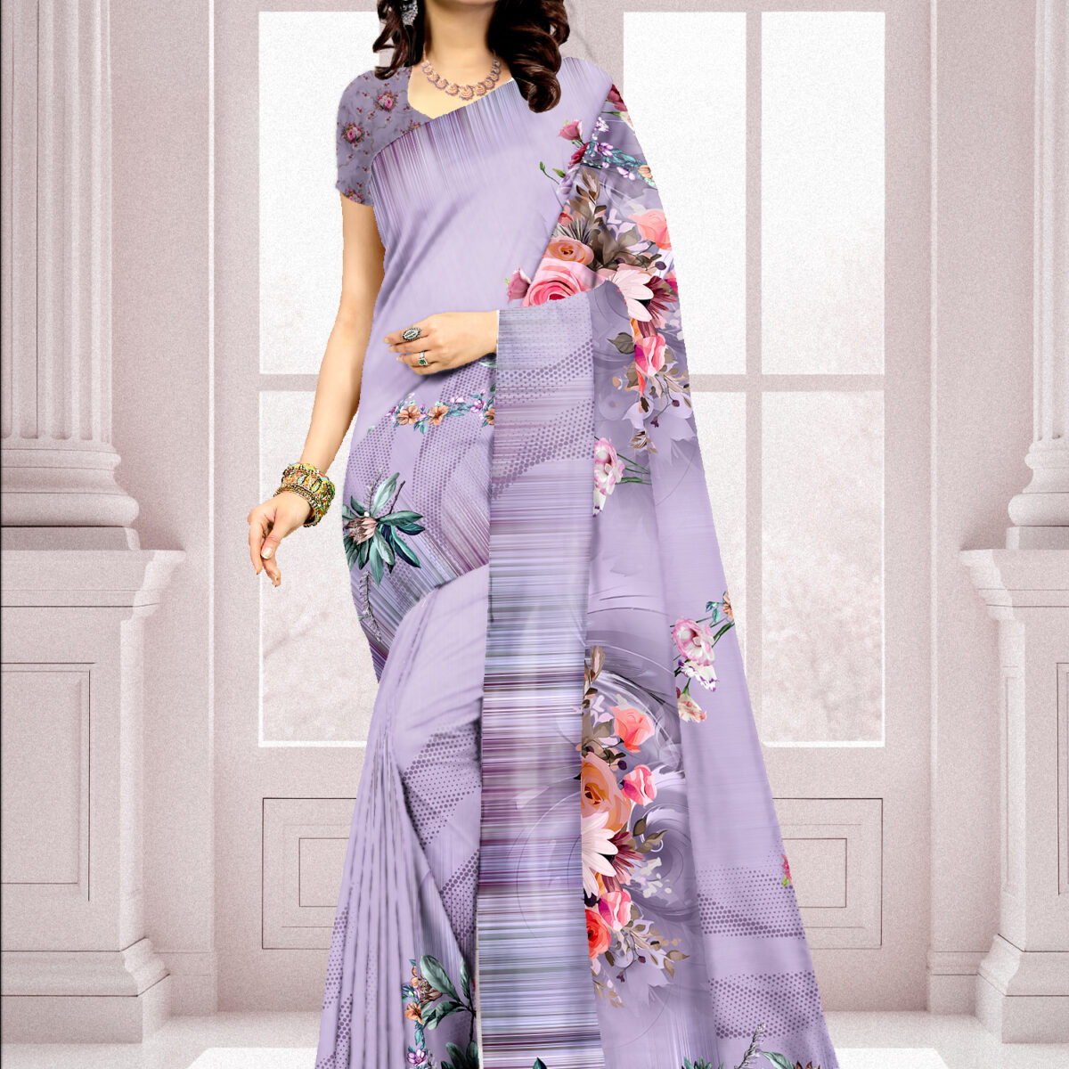 Digital Print Georgette Saree with Blouse Piece