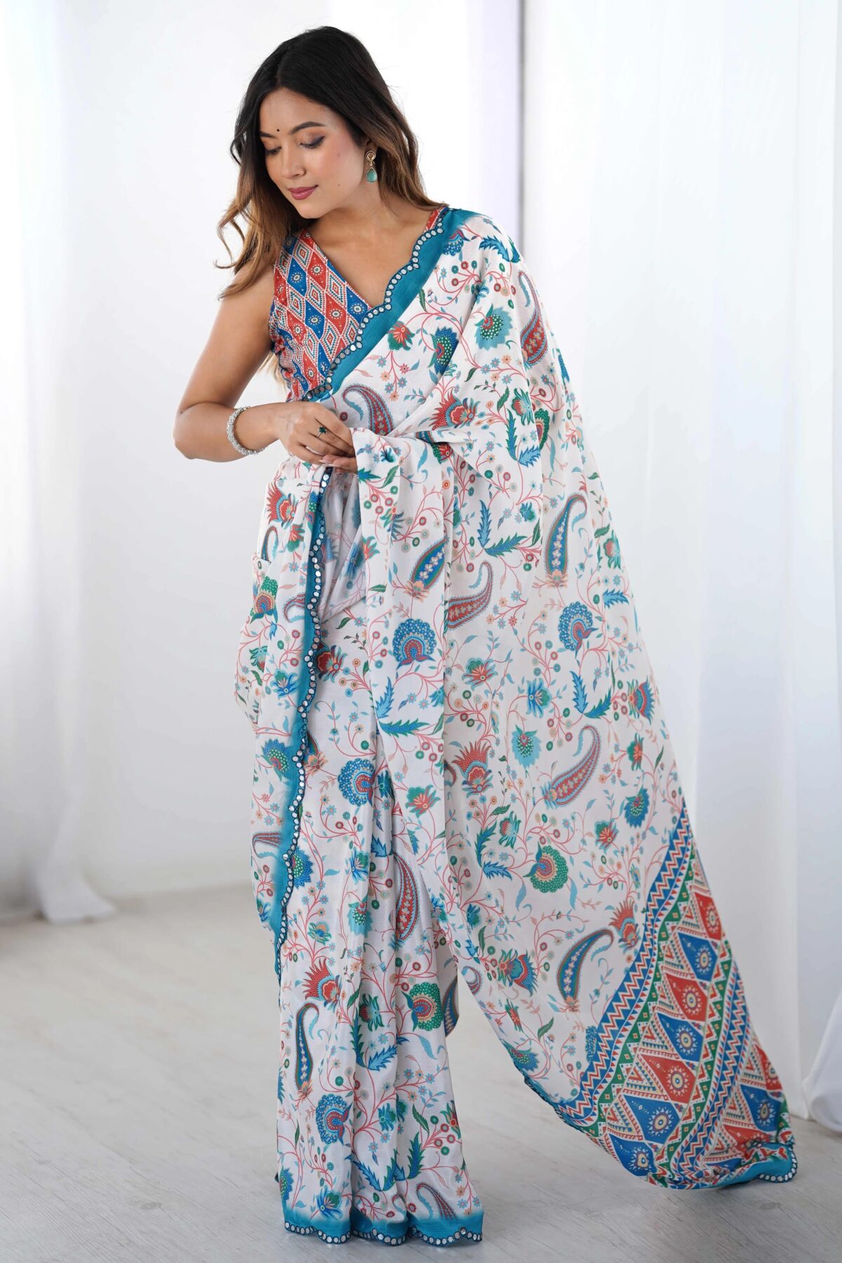 Heavy Chinnon  Saree With Unstitched Blouse