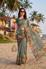 Chocolate Febric Digital Print  Saree with Blouse