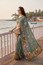 Chocolate Febric Digital Print  Saree with Blouse - Image 3