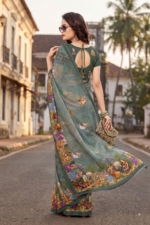 Chocolate Febric Digital Print  Saree with Blouse - Image 5